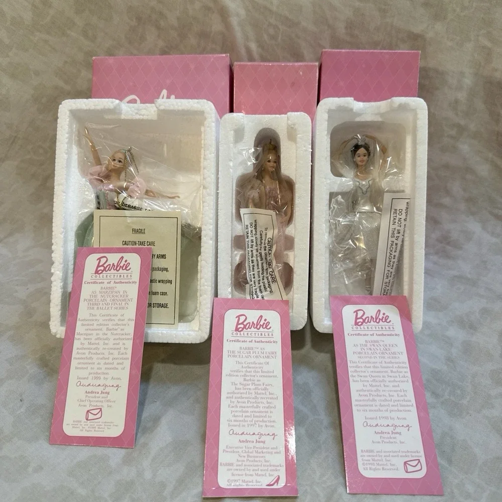 Vintage Barbie Avon Porcelain Ornament Lot 3 Pieces Christmas 1997-2001